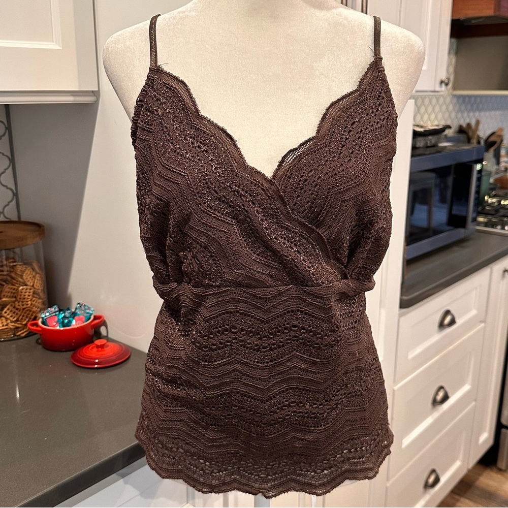 Vintage Y2K Lane Bryant Lace Babydoll Cami Top 14 Brown Fairy Festival Crochet